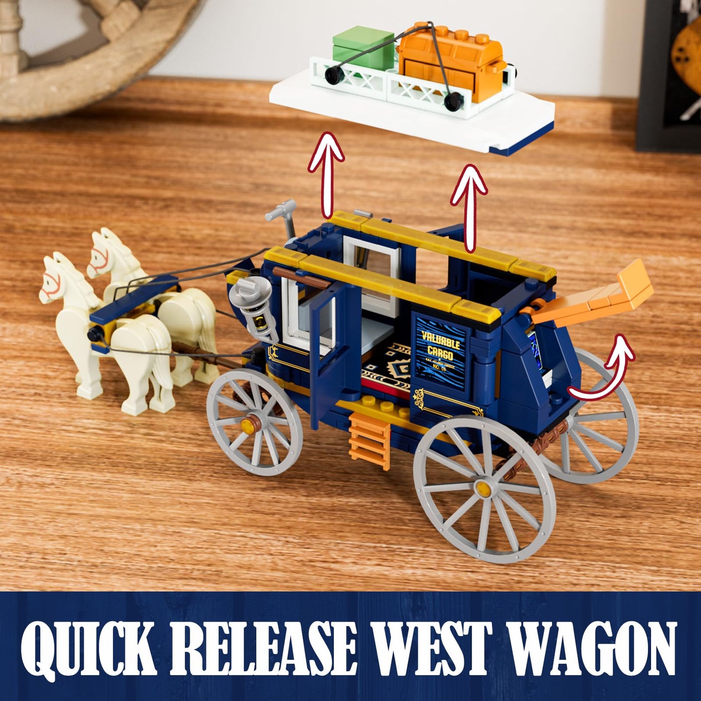 Lumibricks Western Treasure Stagecoach Lighting Building-Bricks Set - Old West Carriage and Horse 307 Pcs Collection Display Set for West Lovers