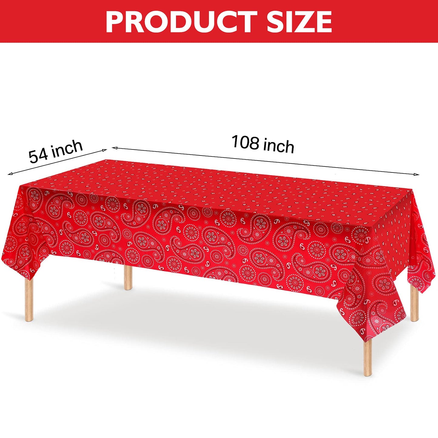 Western Party Tablecloth Paisley Table Cover Bandana Plastic Table Cloth Rectangle Floral Tablecloth For Western Cowboy Themed Party Decorations, 108 X 54 Inches (Red, 6 Pack)
