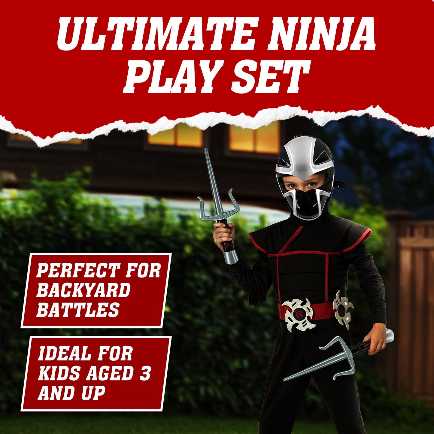 Liberty Imports Ninja Warrior Toy  Role Playset - Kids Pretend Play Dress Up Costume Accessories Set for Children Pretend Play Battles (Set 2)