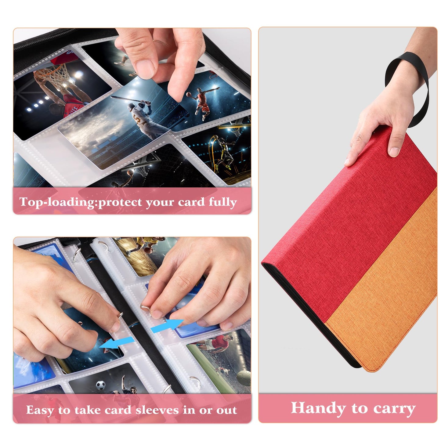 Wot I Trading Card Binder, 900 Pockets Collection Card Binder Sleeves With Polyester Fabric Cover&Zipper, Double Sided Pockets C