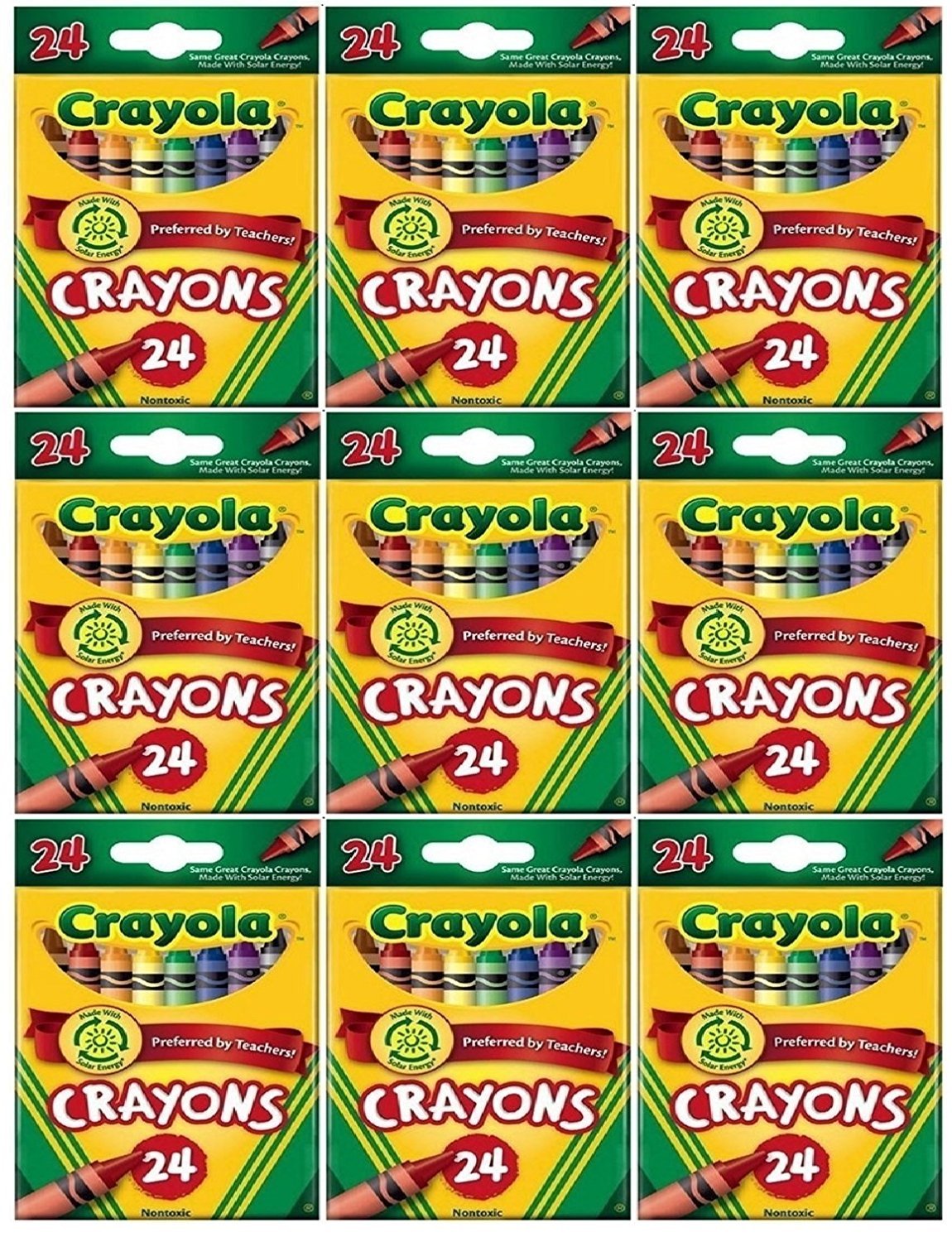 Crayola 24 Count Box Of Crayons Non-Toxic Color Coloring School Supplies (9 Packs)