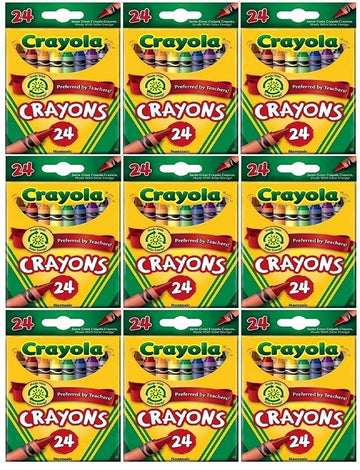 Crayola 24 Count Box Of Crayons Non-Toxic Color Coloring School Supplies (9 Packs)