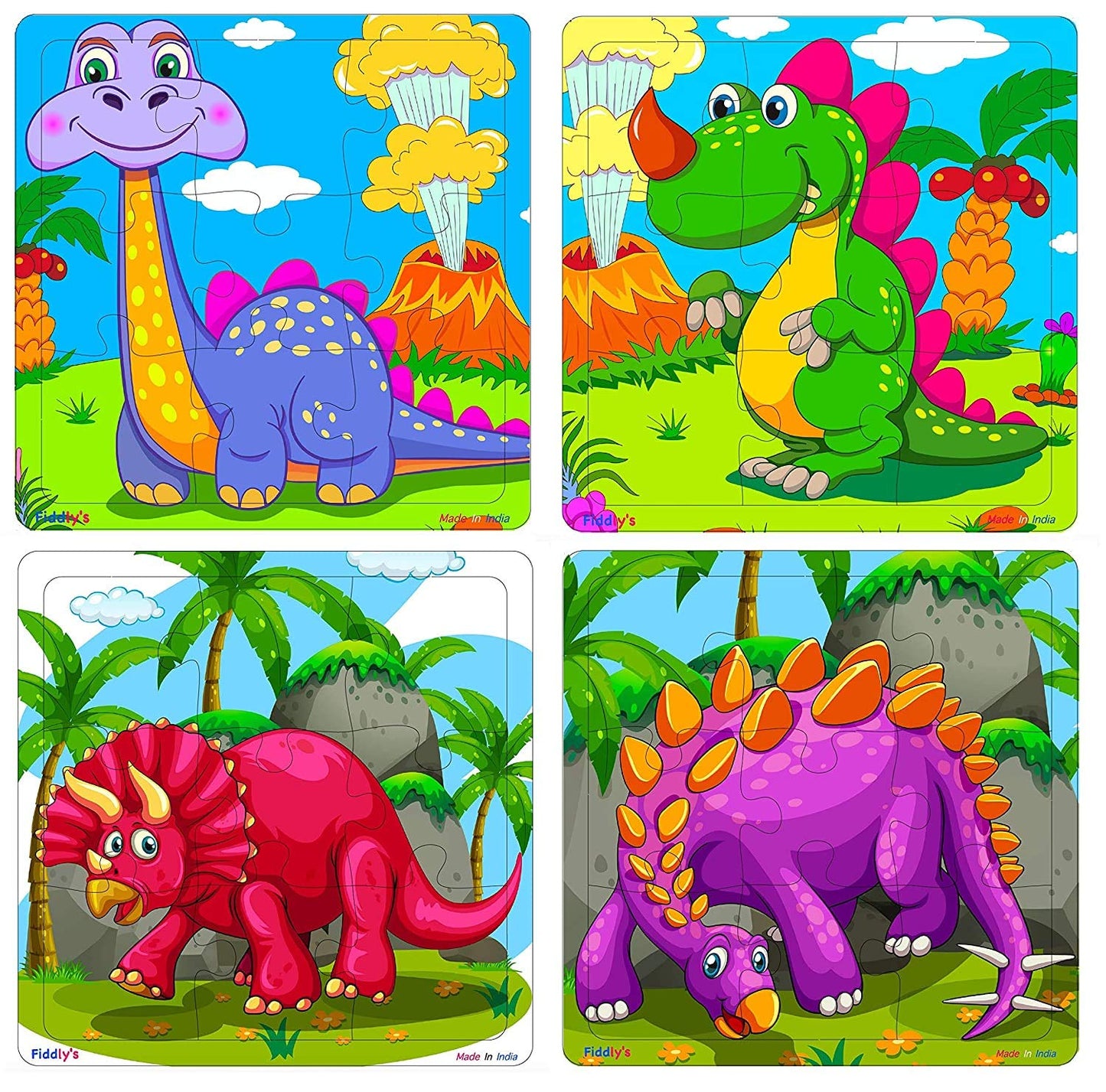 Fiddlys Fiddly s Wood Jigsaw Puzzles for Kids & Children - 9 Pieces (Pack of 12 - Animals+Dinos+Sea) Age 3+