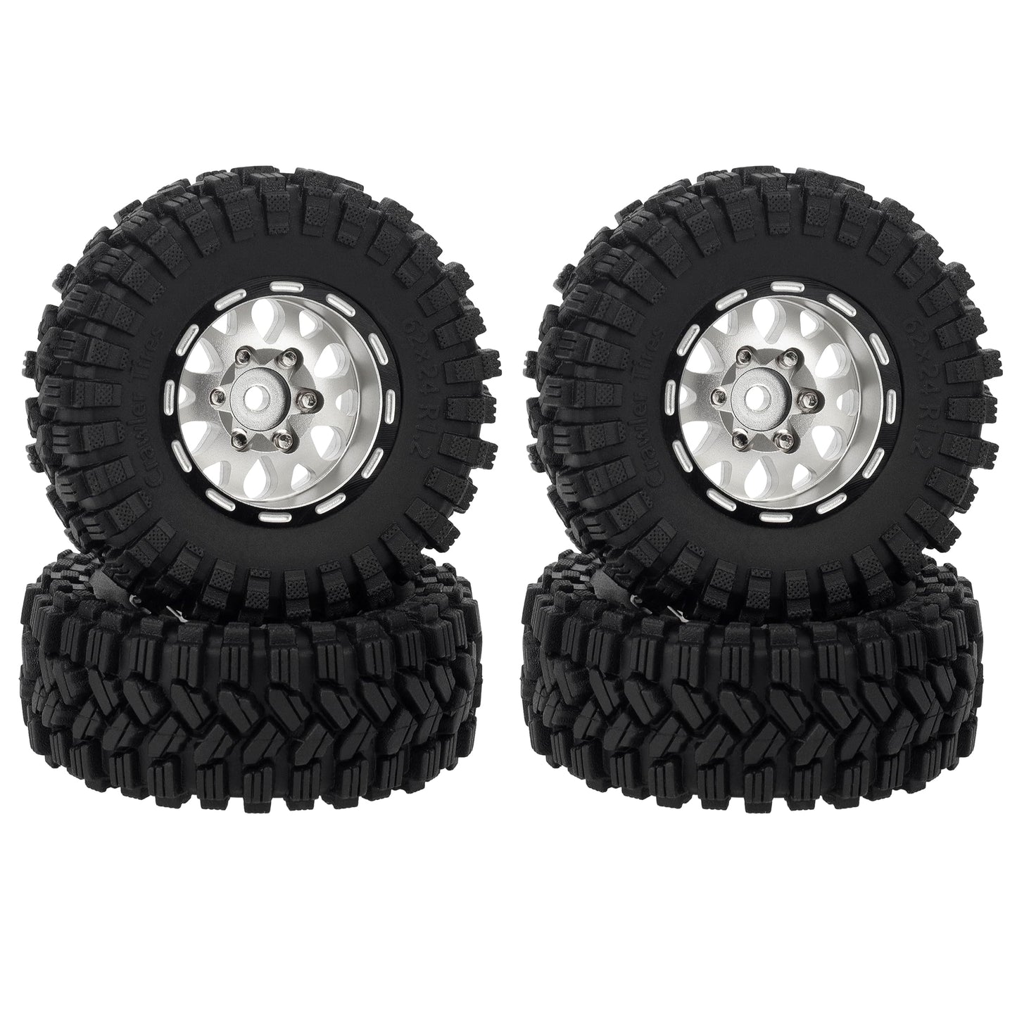 MEUS RACING 1.2 Beadlock Wheels Tires Set Brass Rim for TRX4M SCX24 FCX24 AX24 1/24 1/18 RC Crawler Car, Negative 4mm 42g (Slive