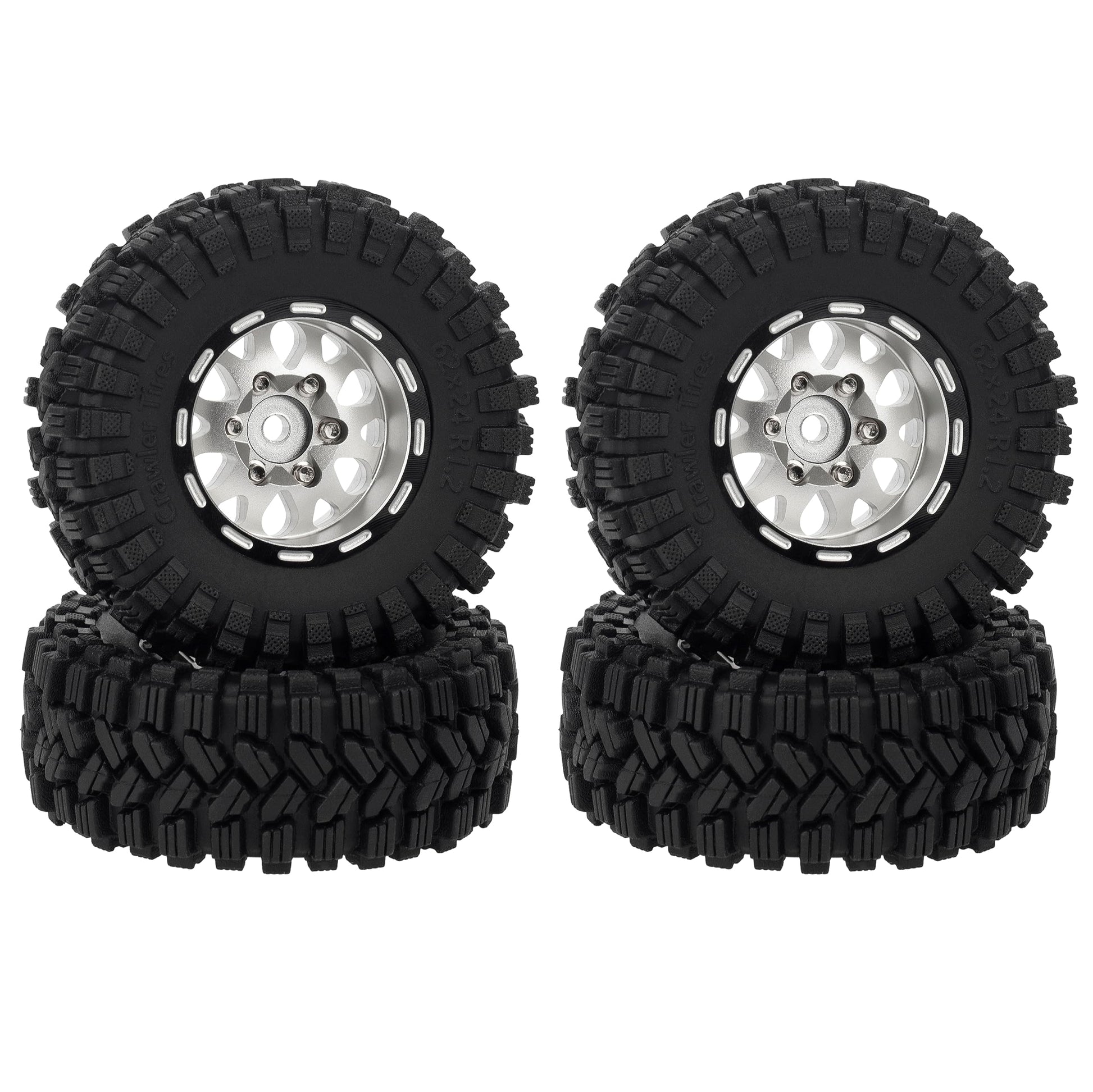 MEUS RACING 1.2 Beadlock Wheels Tires Set Brass Rim for TRX4M SCX24 FCX24 AX24 1/24 1/18 RC Crawler Car, Negative 4mm 42g (Slive