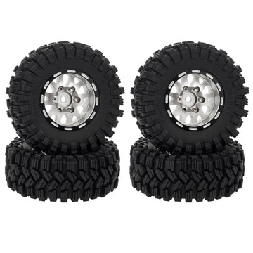 MEUS RACING 1.2 Beadlock Wheels Tires Set Brass Rim for TRX4M SCX24 FCX24 AX24 1/24 1/18 RC Crawler Car, Negative 4mm 42g (Slive