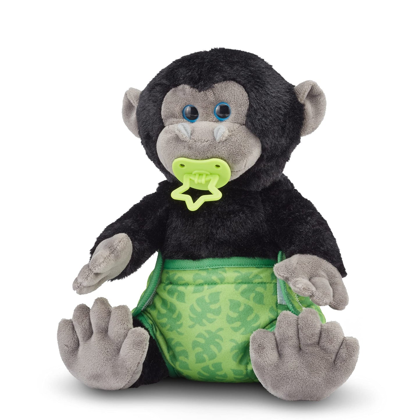 Melissa & Doug 11-Inch Baby Gorilla Plush Stuffed Animal with Pacifier, Diaper, Baby Bottle - Multi Color, Model 30451