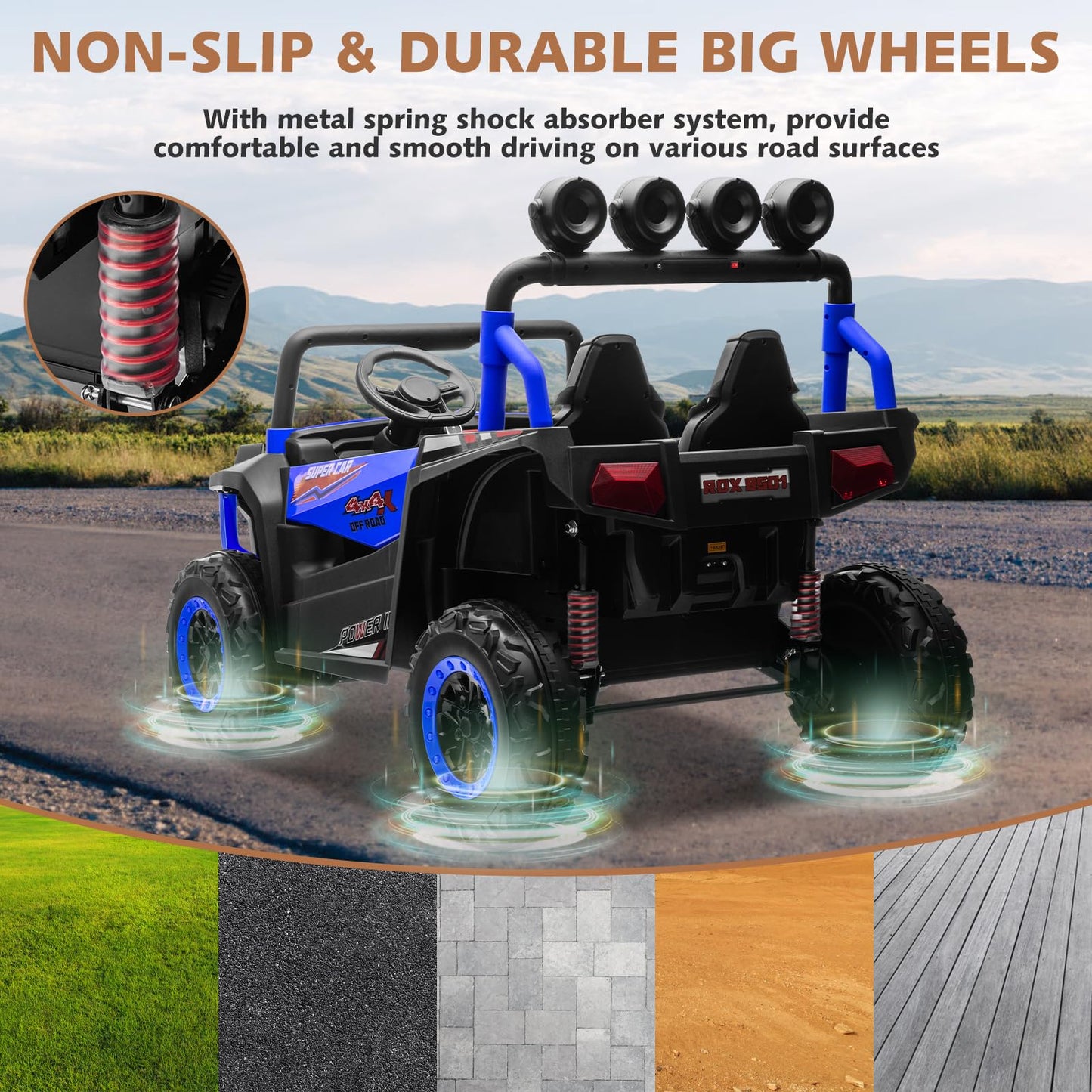 ALINUX 24V 4WD Ride on Car for Kids, 2 Seater Electric Cars Vehicles for Kids 3-8 Years with Remote Control, Bright LED Light, B
