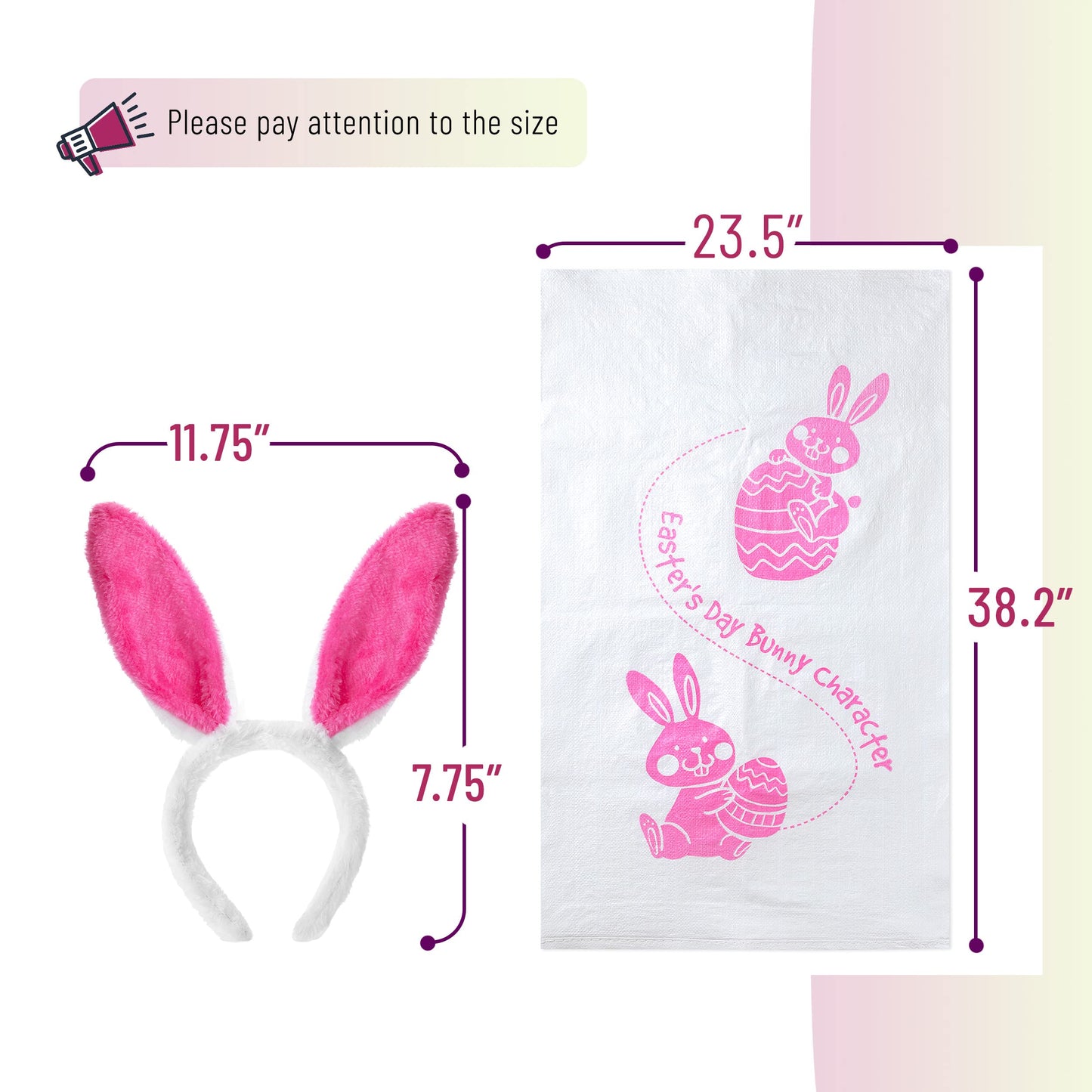 Mr. Pen- Potato Sack Race Bags for Kids Adults, 38.2 x 23.5, 6 Pack with 6 Bunny Ears Headbands, Sacks for Sack Race, Easter Sac