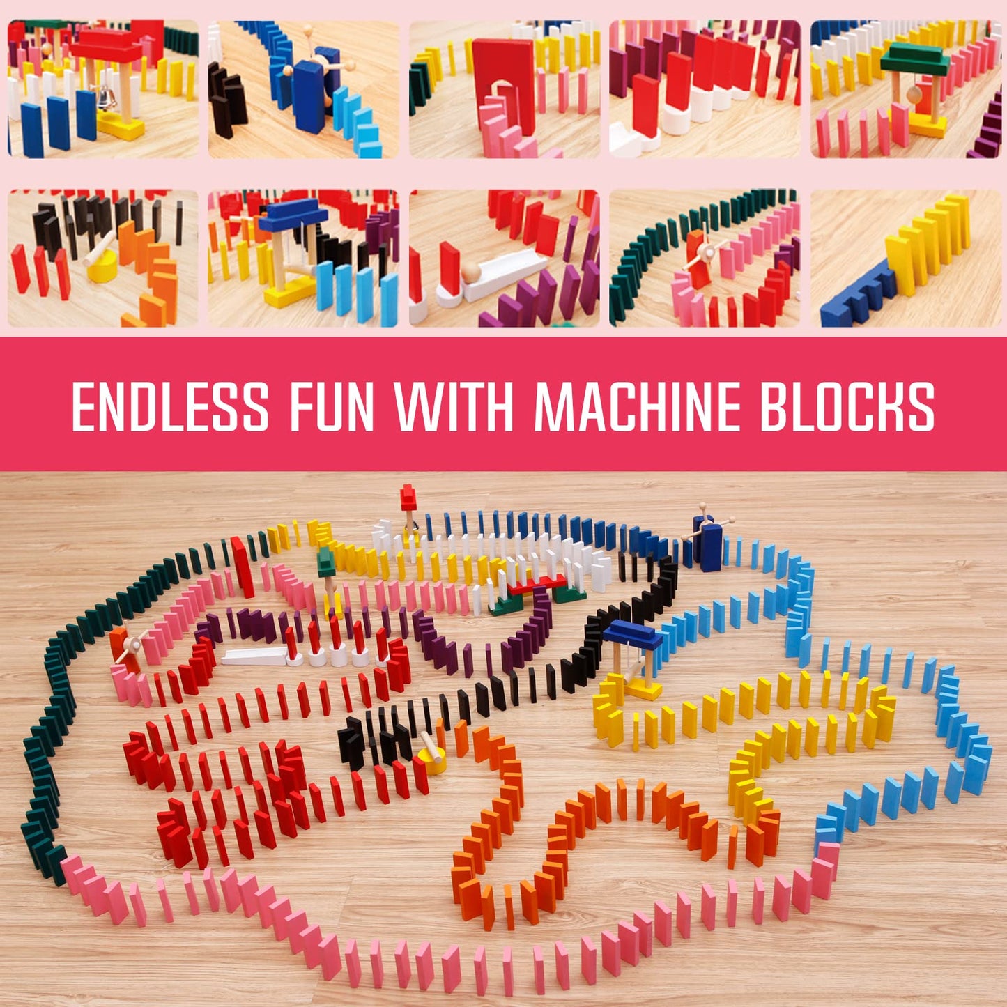 1000 PCS Dominoes Set for Kids with Extra 20 Blocks  Colorful Dominos Tiles for Building  Stacking  Racing  Tumbling  Wood Domino with Storage Bag and Box