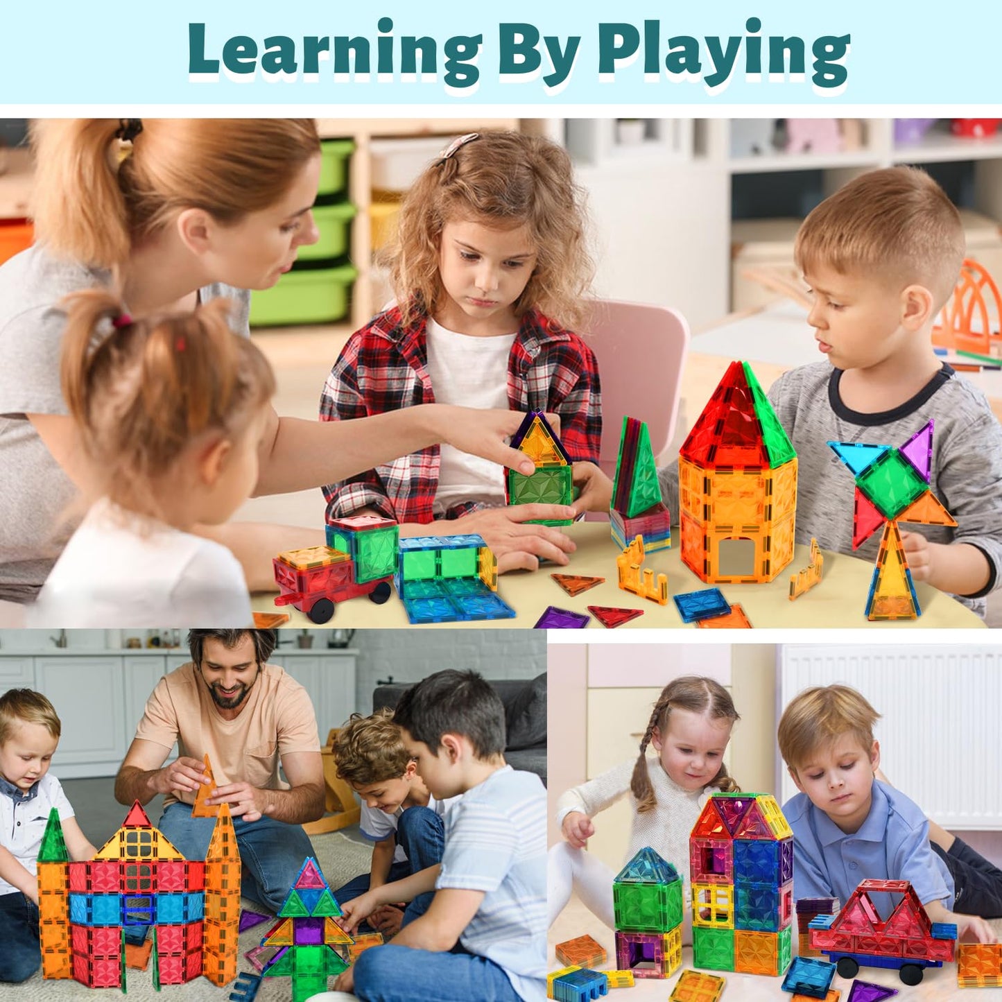 Afunx Magnetic Tiles, 102Pcs Magnet Building Blocks With 2 Cars, 3D Diamond Magnetic Blocks, Construction Stem Toys For Kids, Educational Toys For Boys Girls Ages 3 4 5 6 7 8 (102 Pcs)