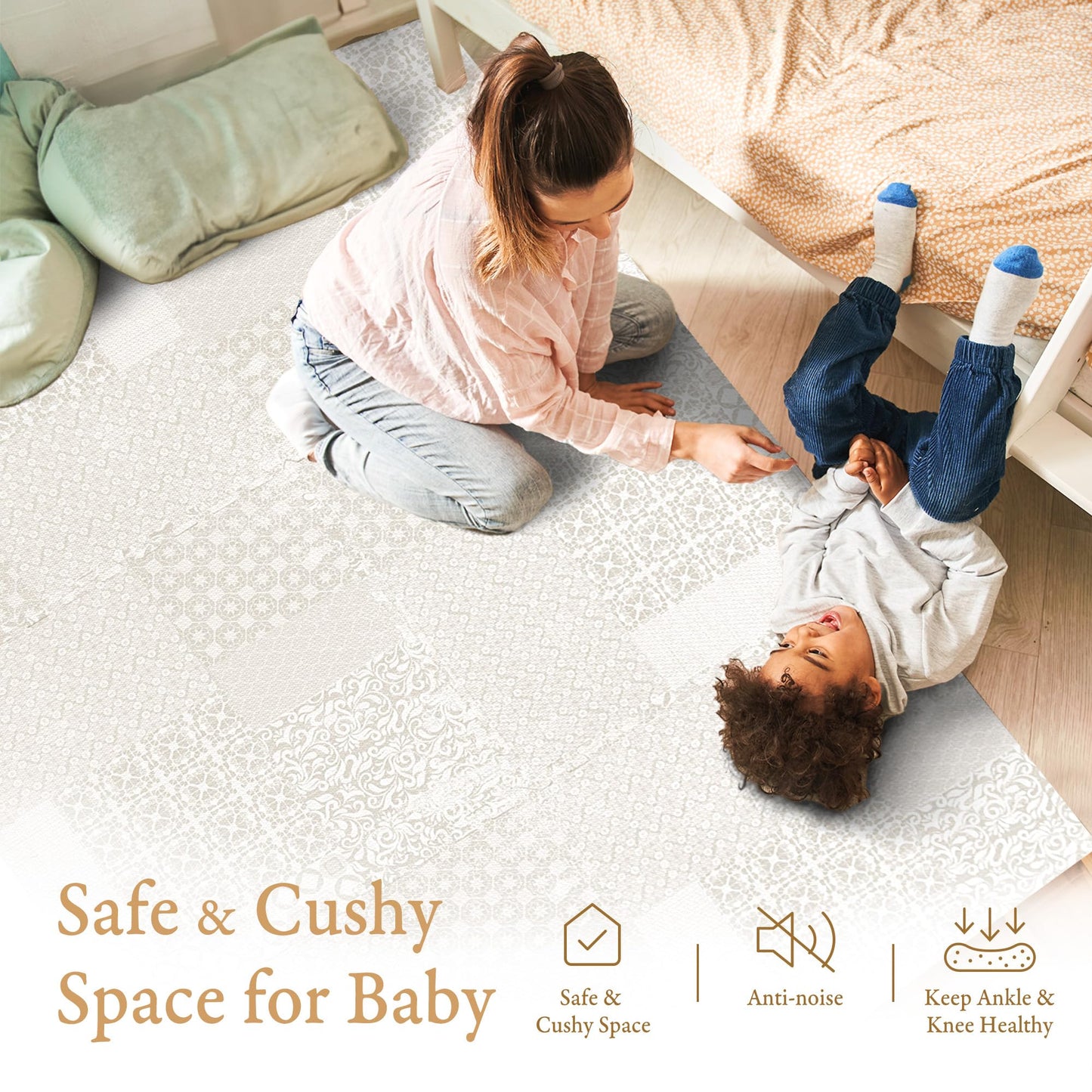 Popsykosy Premium Exercise & Baby Foam Play Mats - Stylish & Large Non-Toxic Puzzle Floor Mat - 6 Tiles - Spacious 6Ft X 4Ft - P