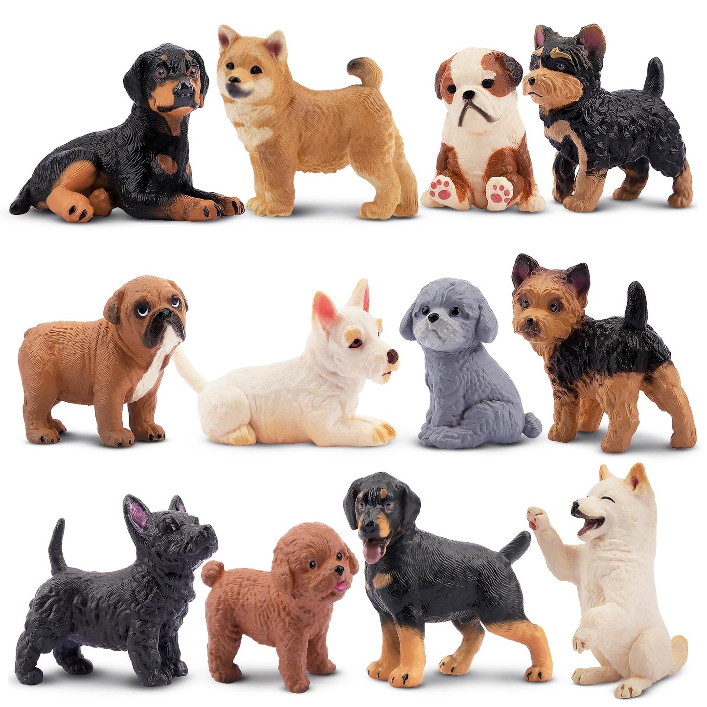 Eyscota 12Pcs Dog Figurines, Realistic Plastic Puppy Figurines, Hand Painted Emulational Tiny Dogs Animals Toy, Dog Cake Topper