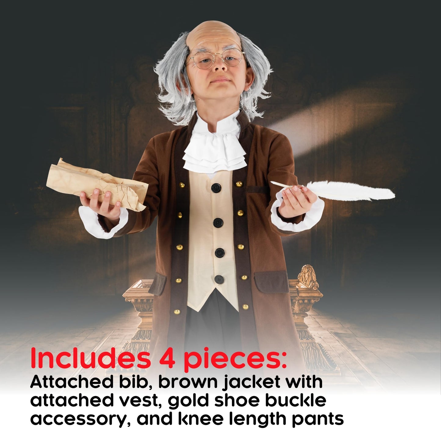 Morph Benjamin Franklin Costume Kids Colonial Founding Father Outfit for Presidents Day Celebrations, Large