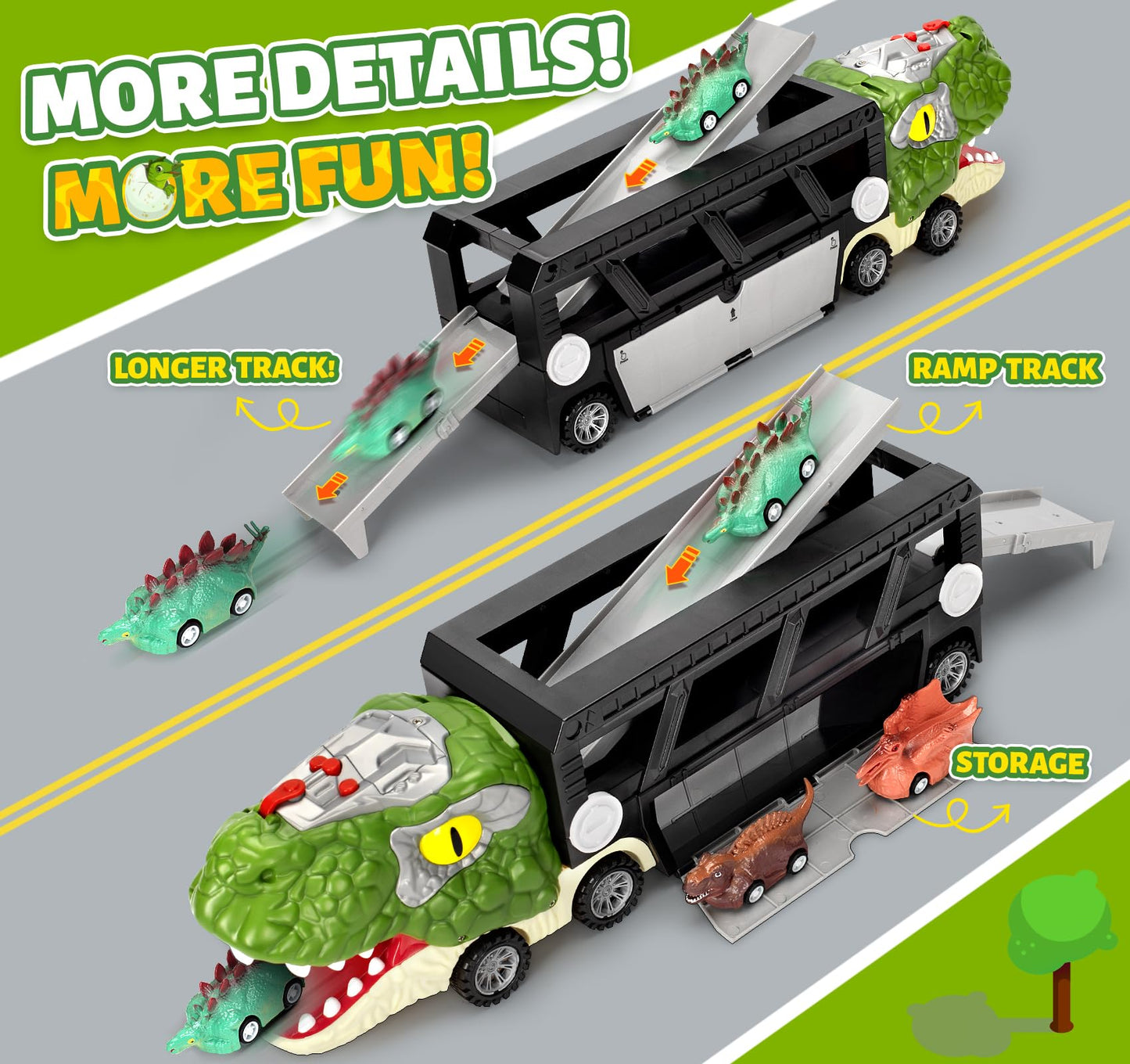 Dinosaur Toys for Kids 3-5, 5-7, Dinosaur Transport Carrier Truck with 10 Mini Car, Dinosaur T-Rex Cars Track Set for Toddlers 3