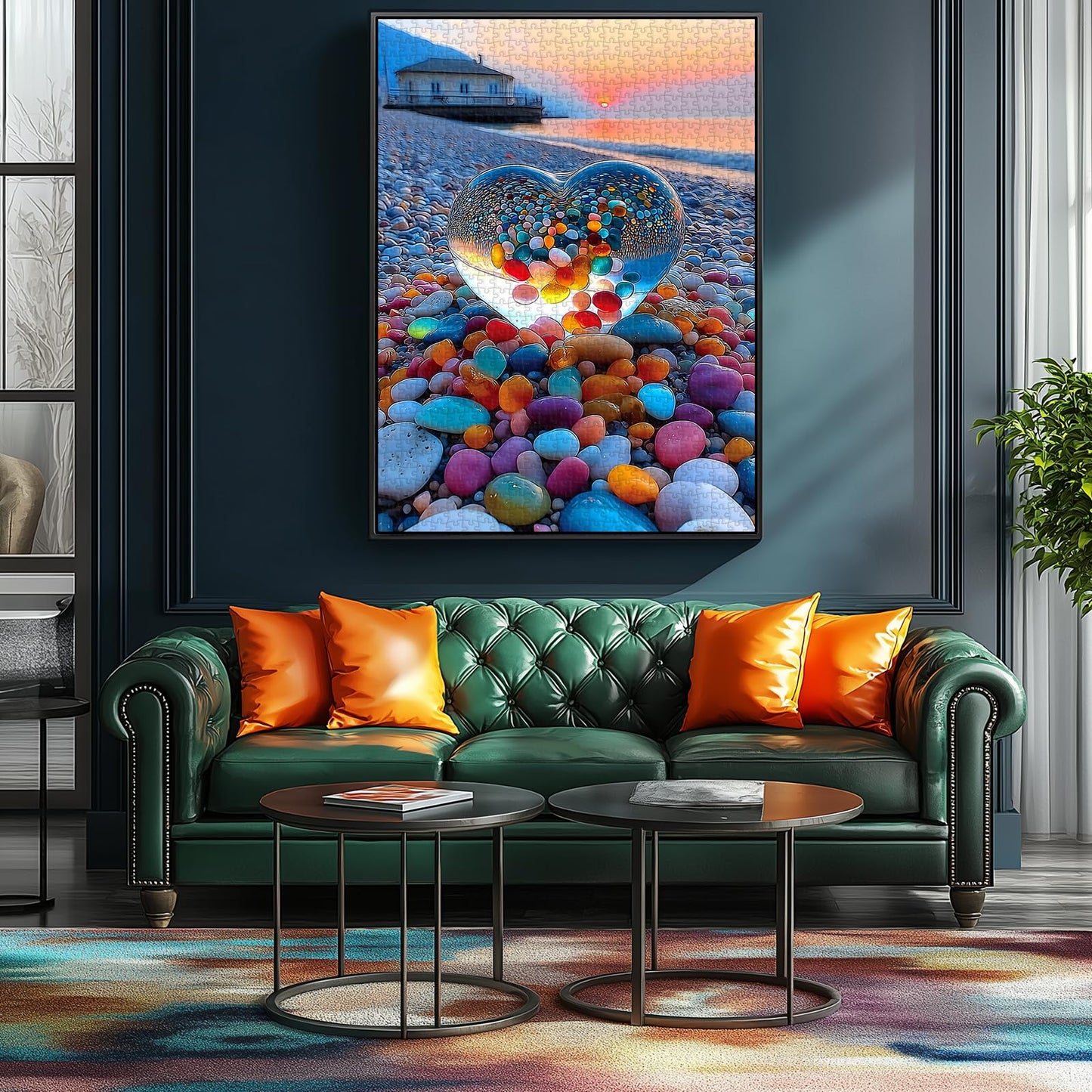 Beach Sunset Heart Jigsaw Puzzle 1000 Pieces for mature-themeds Colorful Pebbles Coastal Scene Challenging Puzzle Games enhanced 1000-Piece Puzzle for Game Night or Gift