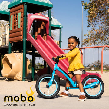 Mobo Explorer X Padded Balance Bike. Kids No-Pedal Bicycle, 14” Wheels, Blue