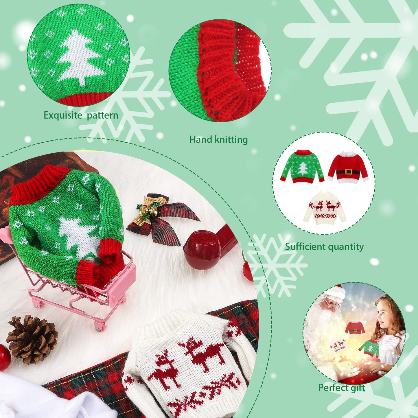 Zomiboo 5 Pieces Elf Doll Accessories Set Including 3 Santa Knitted Doll Sweaters 1 Red Plaid Sleeping Bag And 1 White Nightgown Bathrobe For Doll Xmas Decorations(Stylish Style)