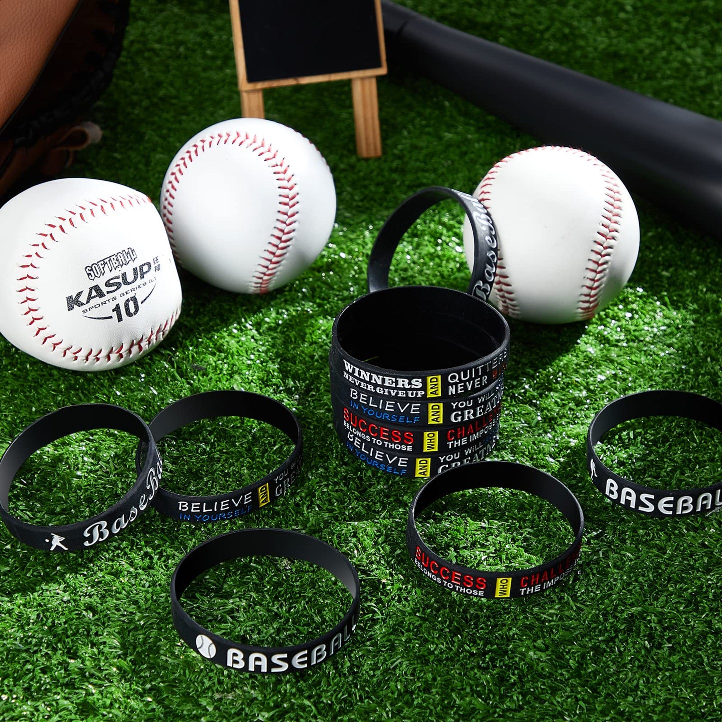 Deekin 36 Pcs Baseball Motivational Silicone Wristband Bracelets Baseball Party Favors Gifts Sports Prizes Birthday Party Suppli
