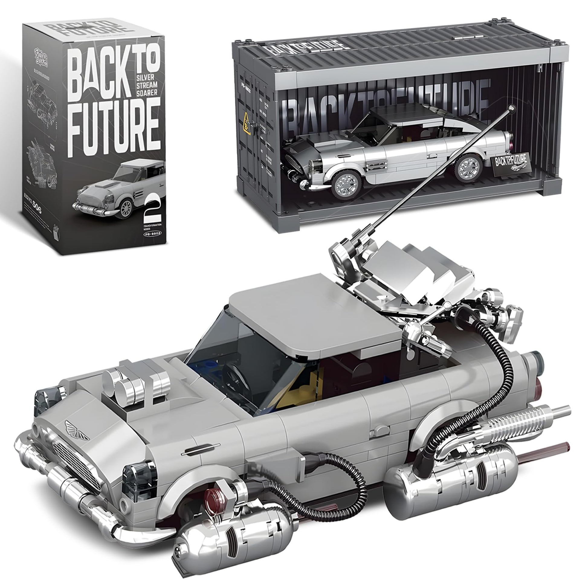 dOMOb Silver Stream Aston Martin DB5 Car Building Kit - 506 pcs Building Blocks Set w/Container Display Box - Modular Scale 1:24