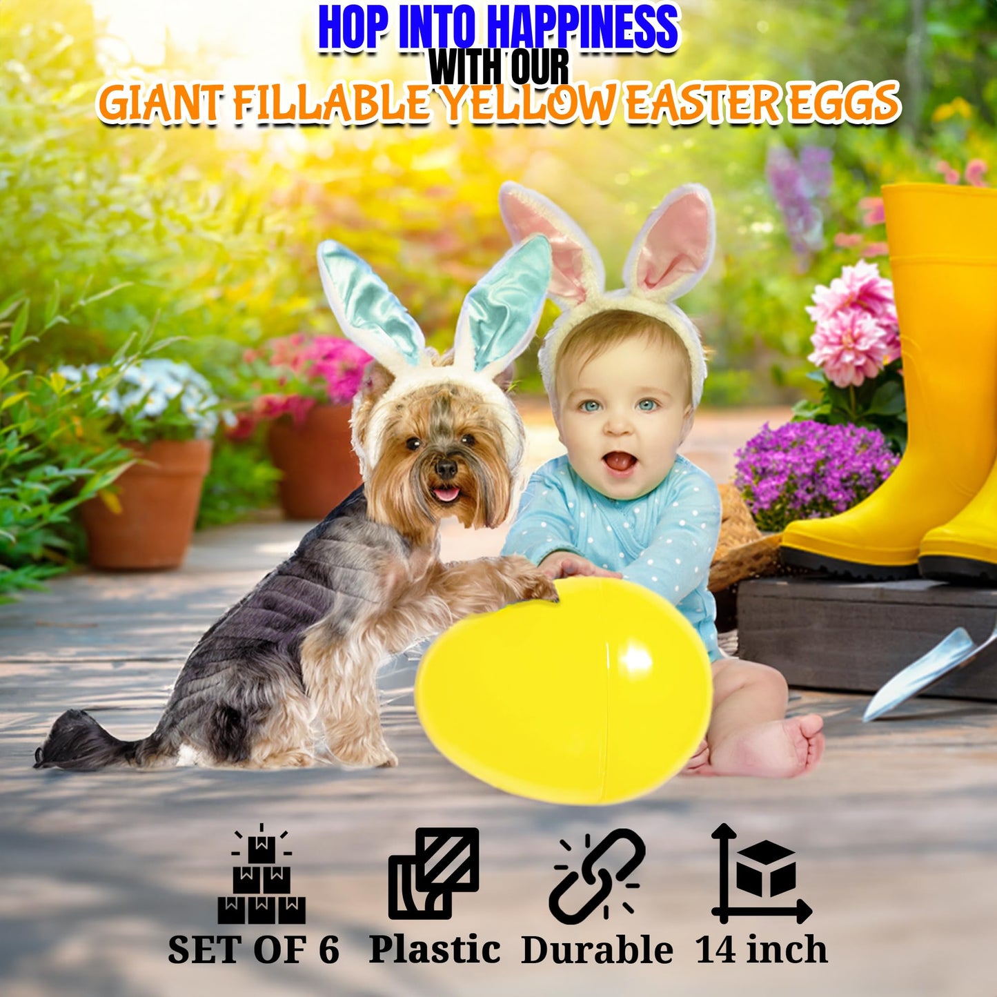 Fun Express Fillable Yellow Plastic Easter Eggs - 14", 6 Pieces, Fun for Easter Celebrations