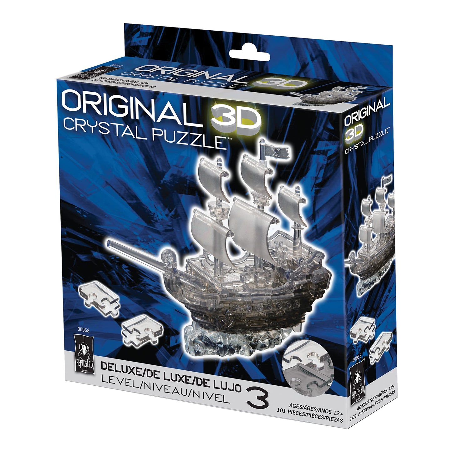 Bepuzzled Original 3D Crystal Puzzle Deluxe - Pirate Ship, Black - Fun Yet Challenging Brain Teaser That Will Test Your Skills And Imagination, For Ages 12+