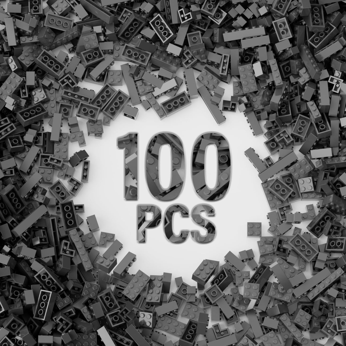 100 Piece Dark Gray Bricks Bulk, 12 Size Dark Grey Classic Building Blocks Bricks, Compatible With Lego Parts And Pieces(Color: