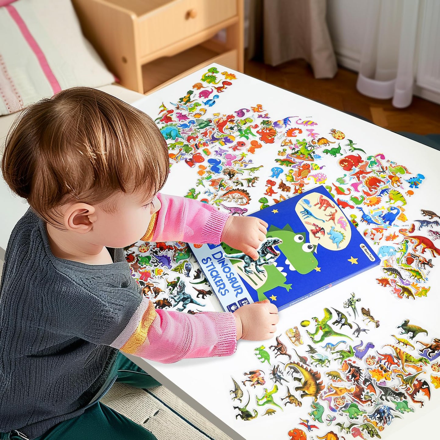 BEESTECH 24 Sheets Dinosaur Stickers 450+ for Kids Boys Girls Toddlers, Teacher Reward Stickers, Potty Chart Training, Dinosaur