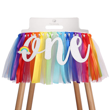 Rainbow Highchair Banner Decoration For Baby - Party Theme Pull Flag, High Chair Fabric Garland, One First Birthday Banner, Phot