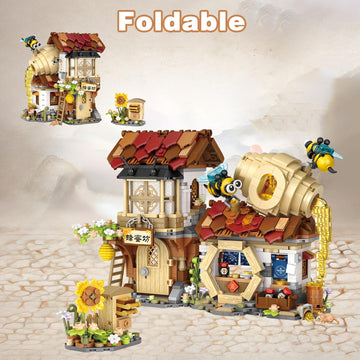 Yoxindax Honey Bee Workshop Mini Building Set, Creative Diy Simulation Building Toys, 1242Pcs Mini Building Honey Bee Workshop S