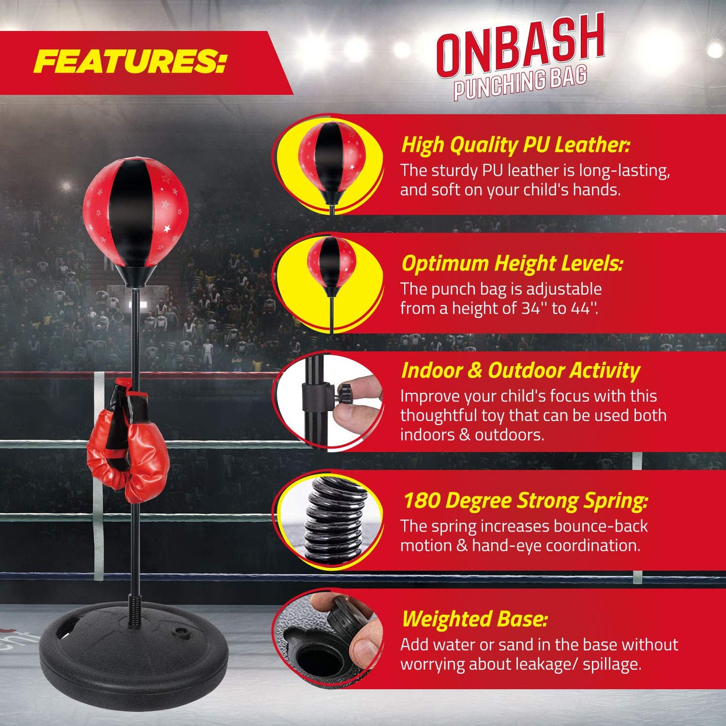 Emaas Punching Bag Set For Kids With Boxing Gloves & Hand Pump - 3-8 Years Old Adjustable Kids Punching Bag With Stand - Top Gif