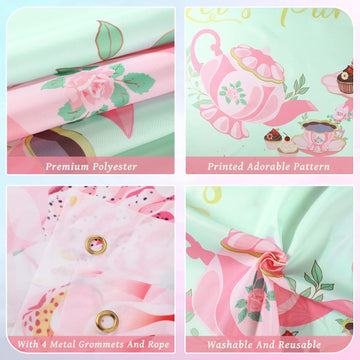 Tegeme Let'S Partea Party Backdrop Tea Party Banner Decorations Background For Baby Shower Birthday Party Photo Prop(Light Green