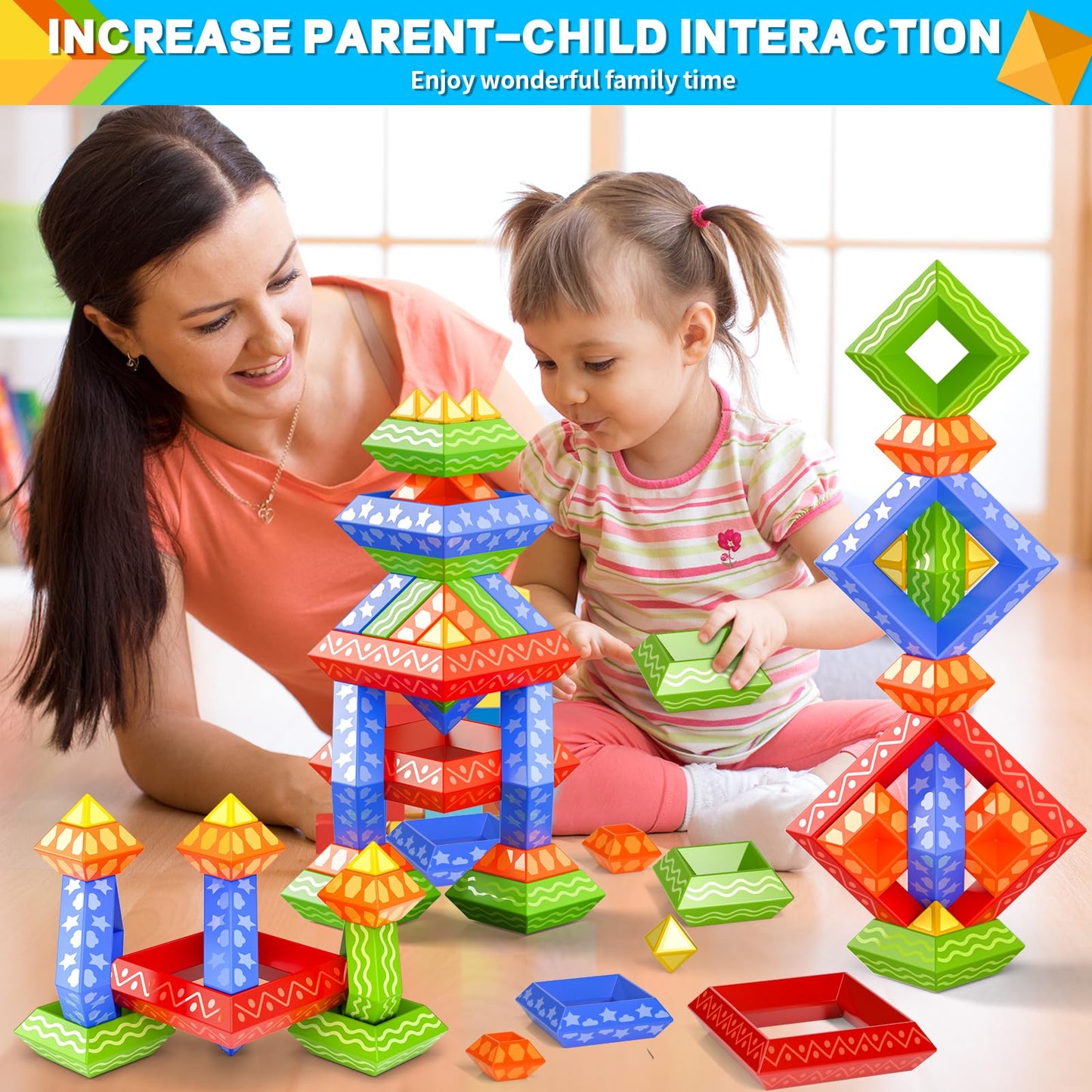 Doloowee Montessori Toys For Toddler1-3 3-5,60 Pcs Stacking Building Toys Blocks Preschool Learning Activities Stem For Boys Gir