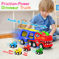 ENJSD 5-in-1 Toy Trucks for Boys 2-3 Years, Friction Powered, Red, Includes 4 Dinosaur Toy Cars, Flashing Light & Sound, Model G0111