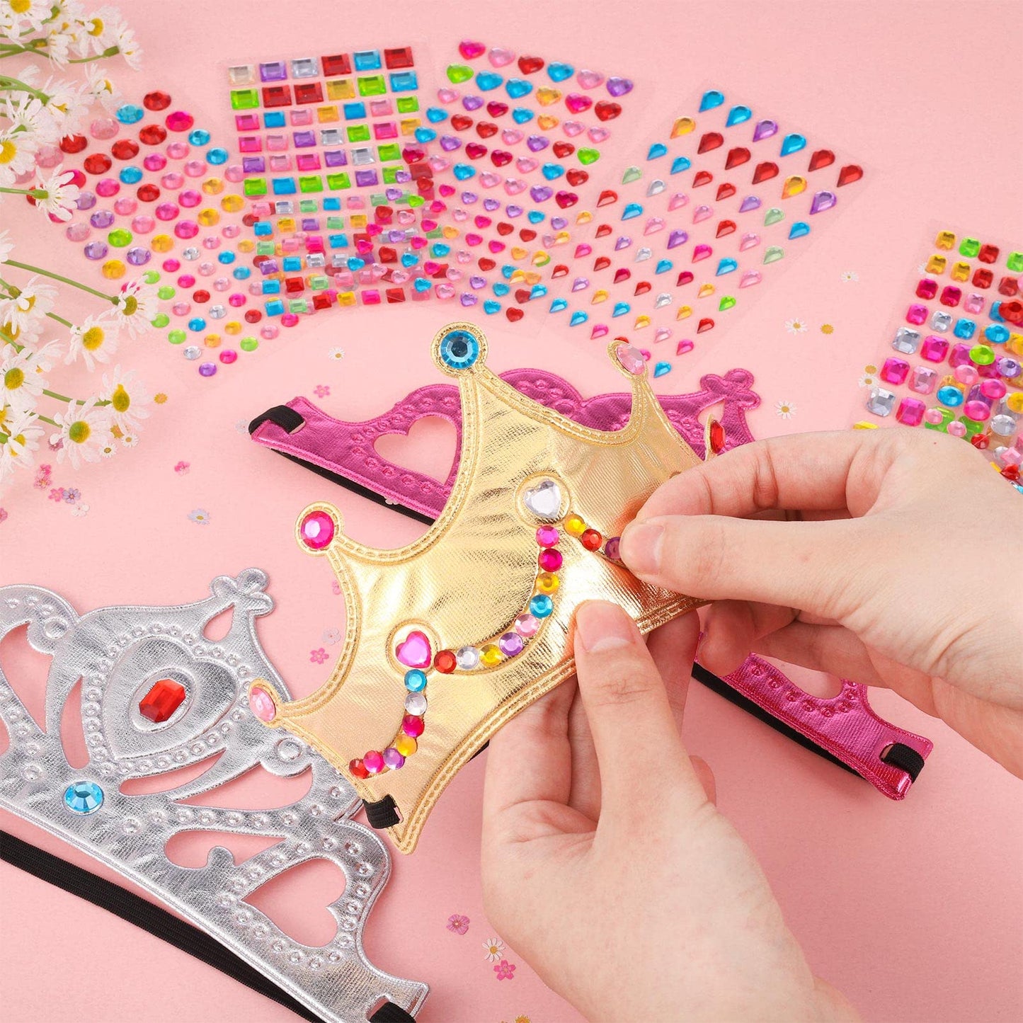 JOELELI 31pcs Crown Craft for Kids, 24pcs Foam Princess Tiara Crowns with Gem Diamond Tattoo Sticker- Make Your Own Queen King C