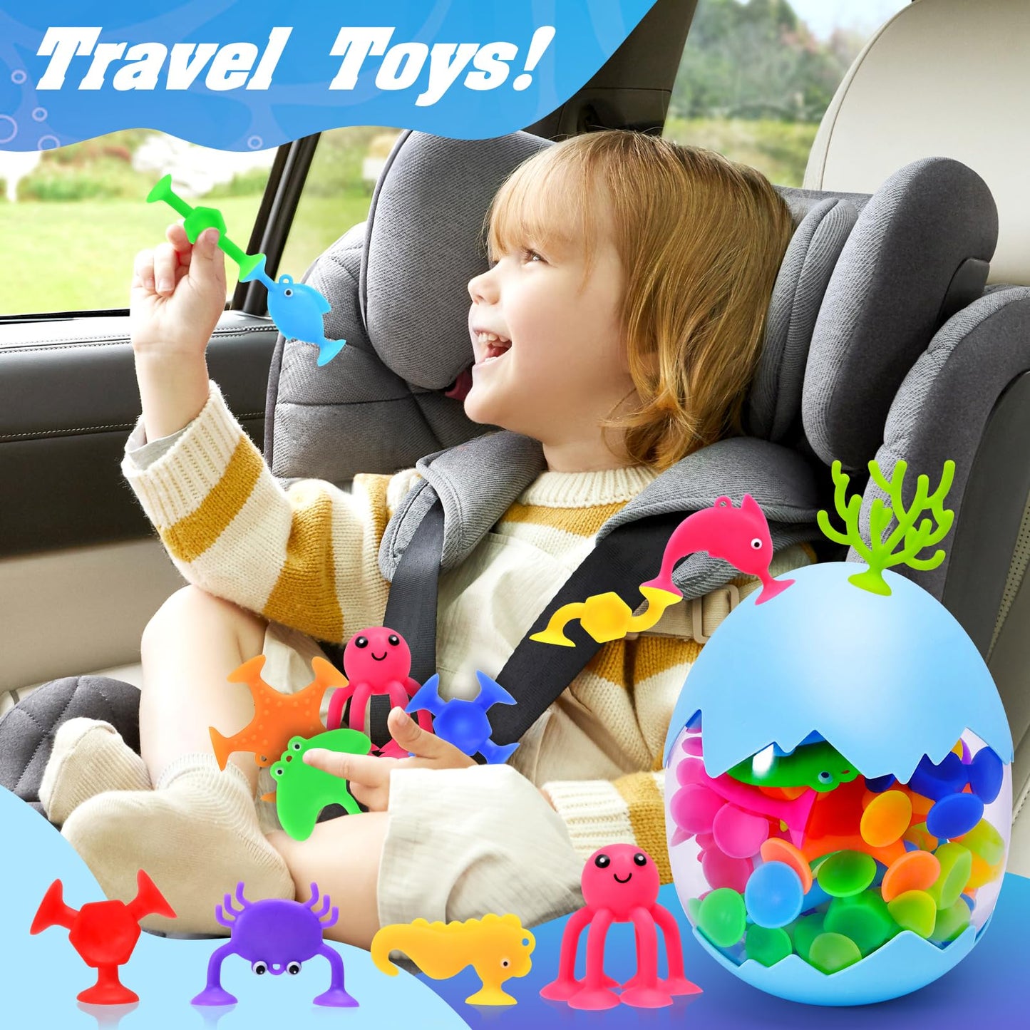 Hyszxus Bath Toys - 27 Pcs Suction Cup Toys Bathtub Toys Shower Toys For Kids Ages 4-8,Sensory Toys For 3 4 5 6 7 Year Old Boys Girls,Mold Free Bath Toys Travel Toys Window Toys Silicone Sucker Toys