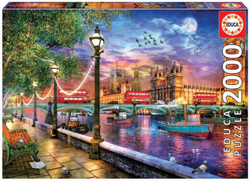 Educa - London At Sunset, Dominic Davison - 2000 Piece Jigsaw Puzzle - Puzzle Glue Included - Completed Image Measures 37.75' X 26.75' - Ages 14+ (19046)