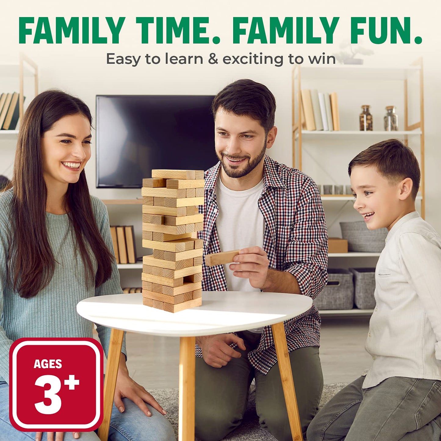 CoolToys Timber Tower Wood Block Stacking Game, 48 Pieces, Original Edition, Wood Material