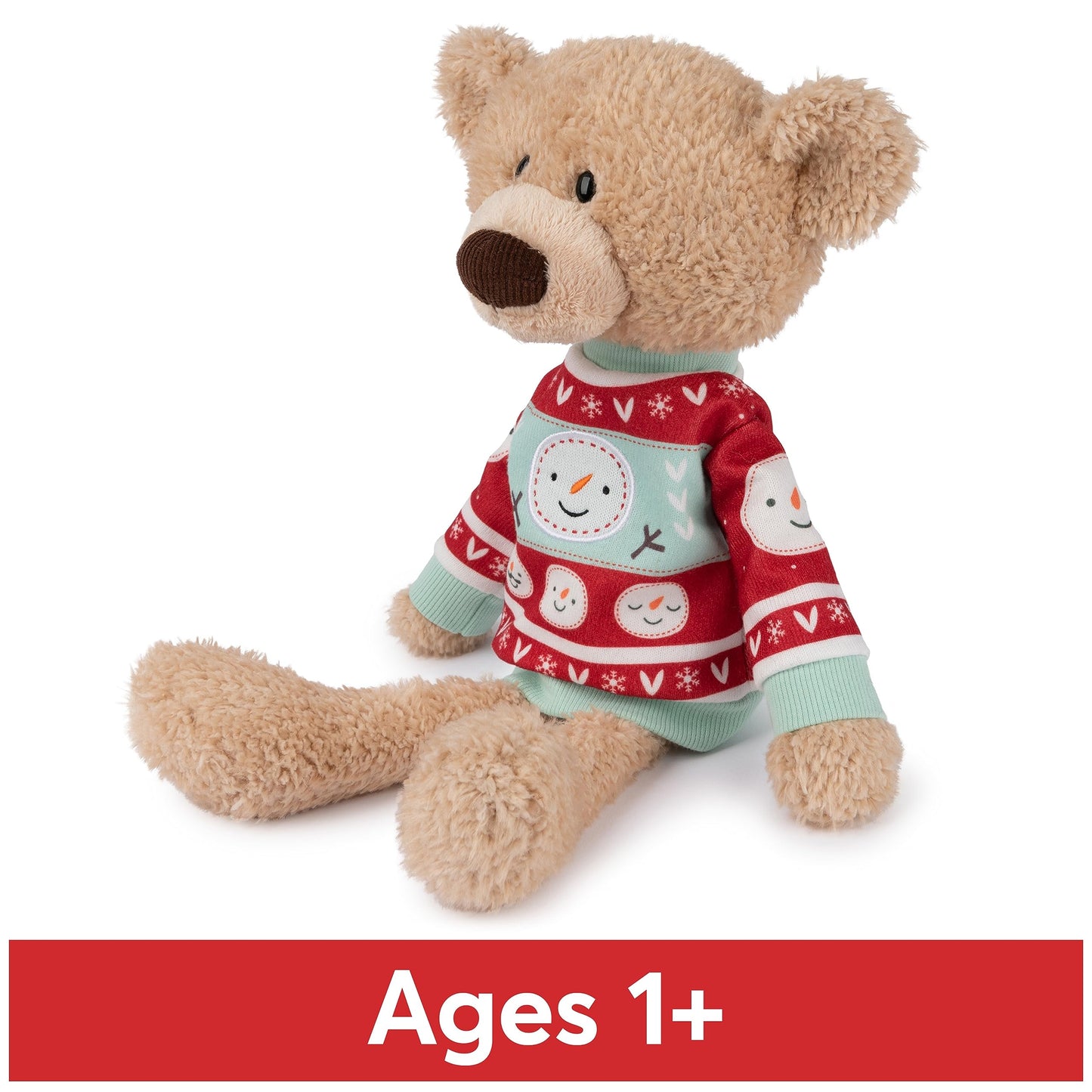 GUND Toothpick Bear Stuffed Animal, 15" Holiday Sweater, Beige/Red/White, Ages 1+, Model 6065048, Soft Polyester