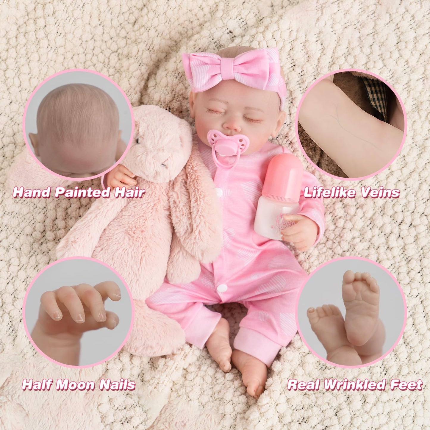 Jirachi Realistic Reborn Baby Dolls, Sleeping Baby Pink Girl Real Life Soft Cloth Body, 18 Inch Lifelike Reborn Baby With Feeding Accessories For Kids