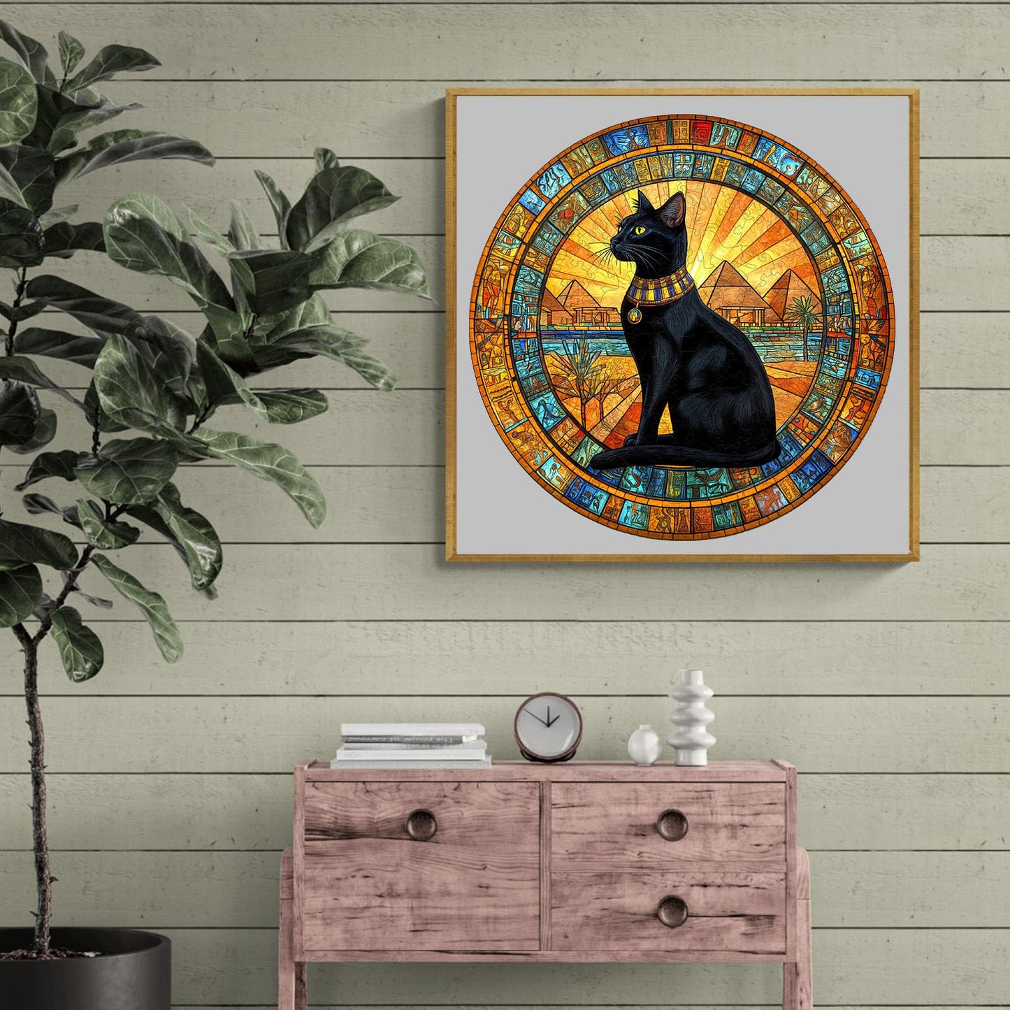 KAAYEE Wooden Puzzles for mature-themeds 200 Pieces Egyptian Cat Wooden Jigsaw Puzzles Cat Wood Puzzle Gifts for Mother 's Day mature-themeds Kids Animal Puzzle(11.4 * 11.4in)