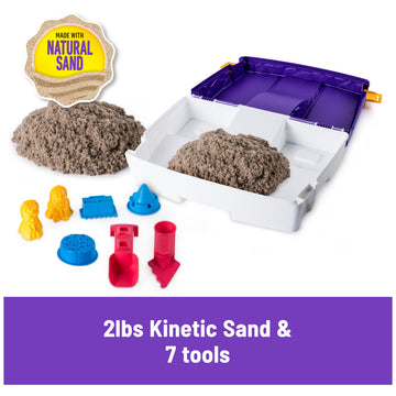 Kinetic Sand Folding Sand Box with 2lbs Play Sand, 7 Molds & Tools, One Size, Sensory Toy for Kids 3+
