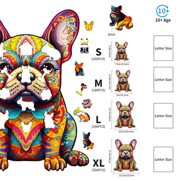 Woodemon Wooden Puzzles For Adults And Kids, French Bulldog (M-180Pcs) Wooden Jigsaw Puzzles, Unique Shaped Animal Wood Puzzles, Wooden Animal Puzzles Christmas Xmas Gifts Family Puzzles Game 11.8*9In
