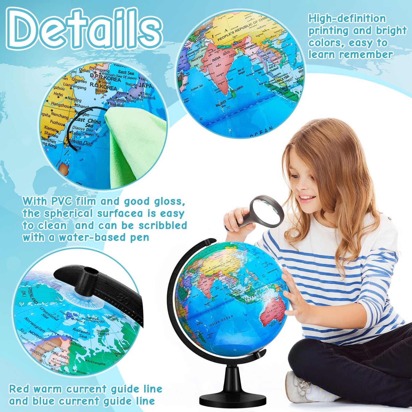 Amylove 13 ' ' Illuminated World Globe For Adults 720/360 Rotation Rewritable Light Up Globe With Stand World Map For Interactiv