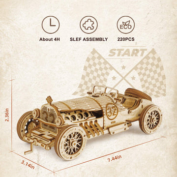 Robotime Model Car Kits - Wooden 3D Puzzles - Model Cars To Build For Adults 1:16 Scale Model Grand Prix Car