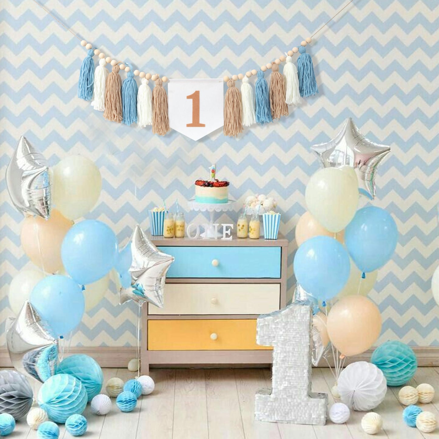 1St Birthday High Chair Banner - Pink Tassel Theme Banner For Girl - First Birthday Party Banner - 1St Birthday Photo Backdrop -