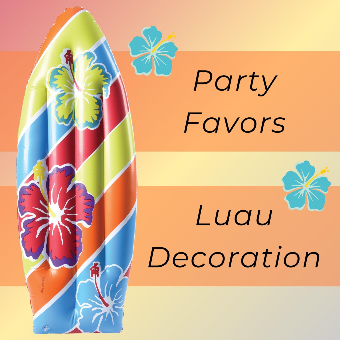 U. S. Toy Inflatable Surfboard - 3 Ft. Vinyl Luau Decoration, Multicolored, Ideal for Beach & Pool Parties, Ages 3+