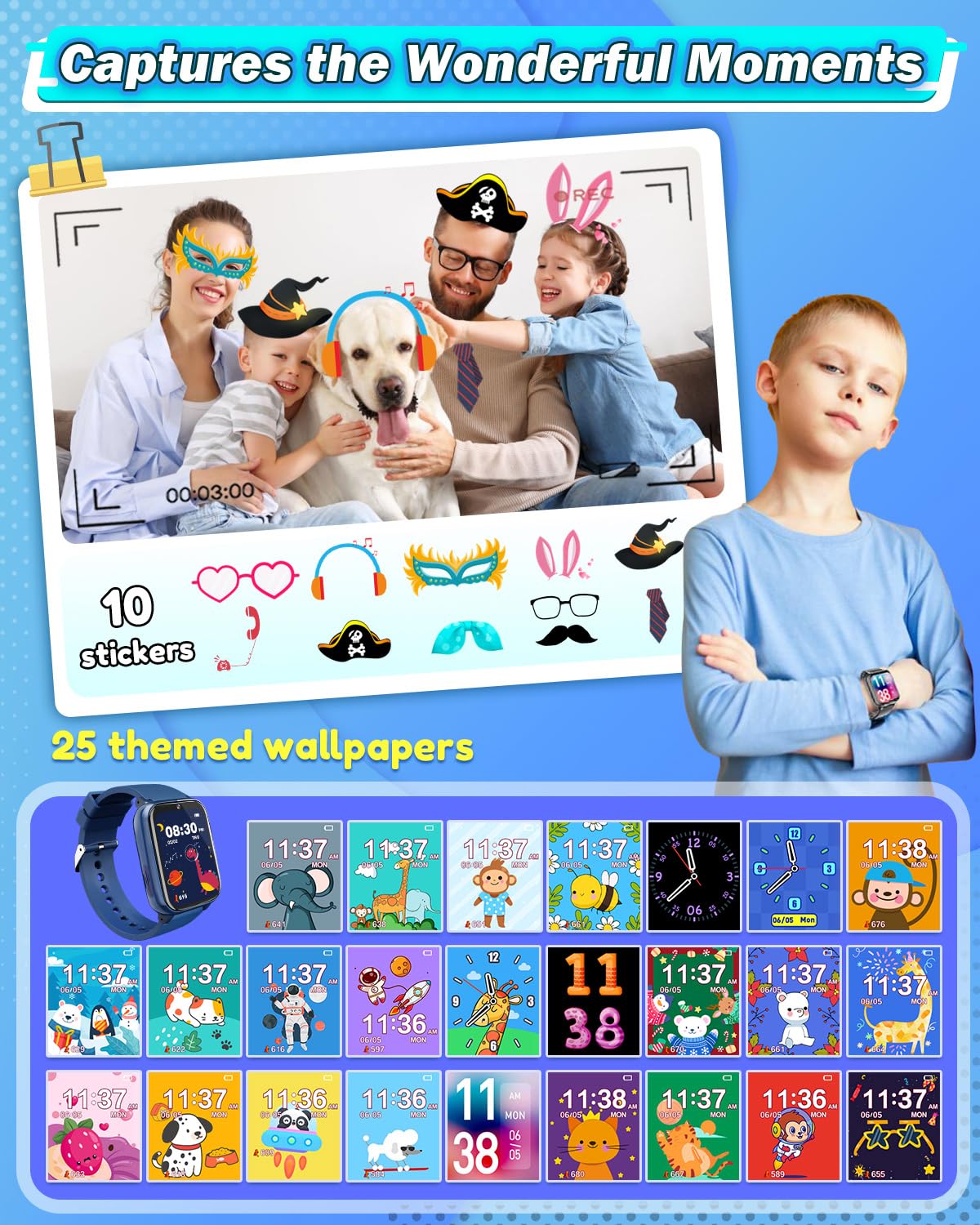 Sueseip Kids Watch For Boys Toys Age 6-8, Hd Touchscreen Dual Cameras Smart Watch For Kids Boys Ages 5-7, Kids Toys With 26 Games Learn Card Audio Story For 6 7 8 9 10 Year Old Boys Birthday Gifts