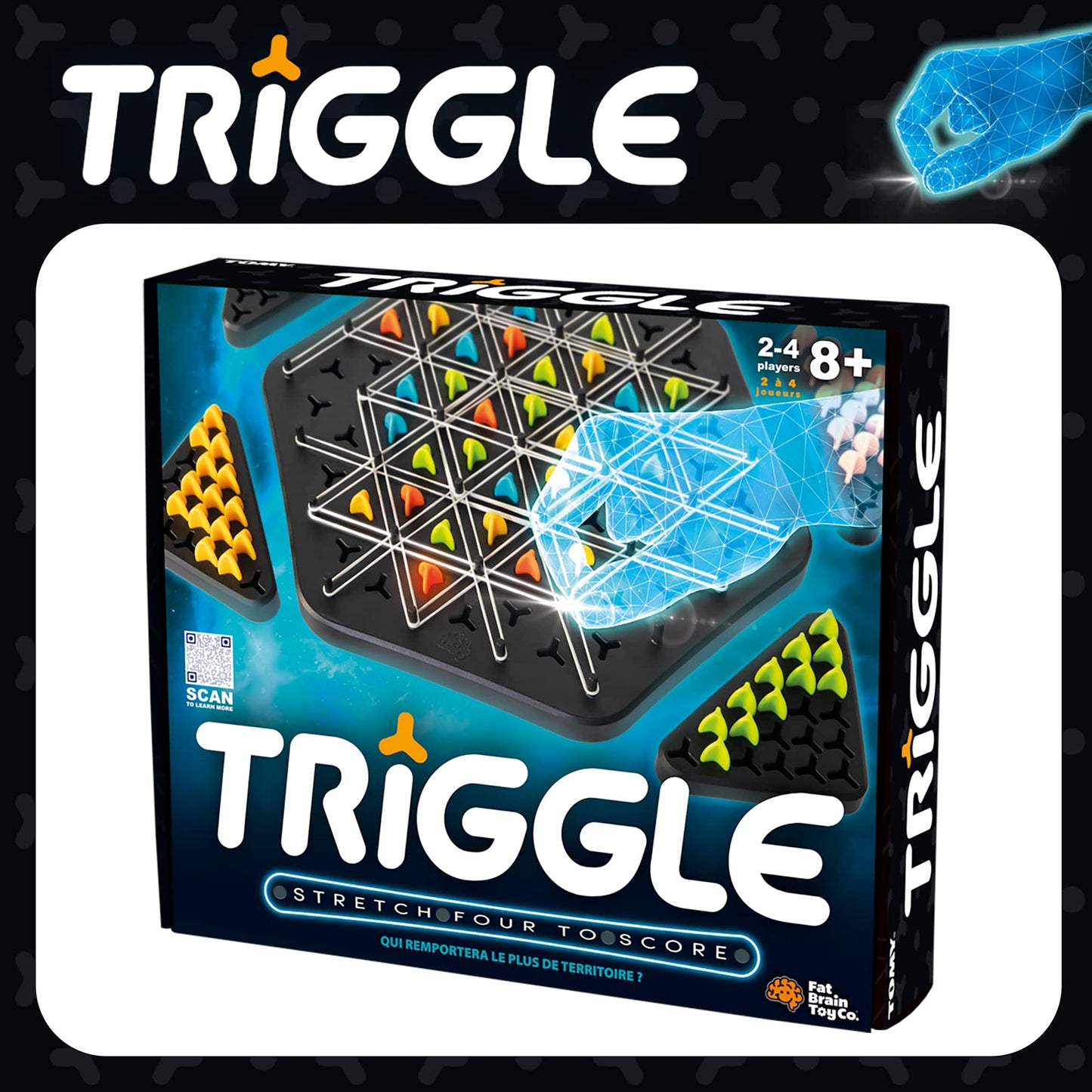 Fat Brain Toys Triggle - Stretch Four To Score [Fun Family Brainteaser Strategy Game For Kids, Teens, & Adults] Rubber Band Tria