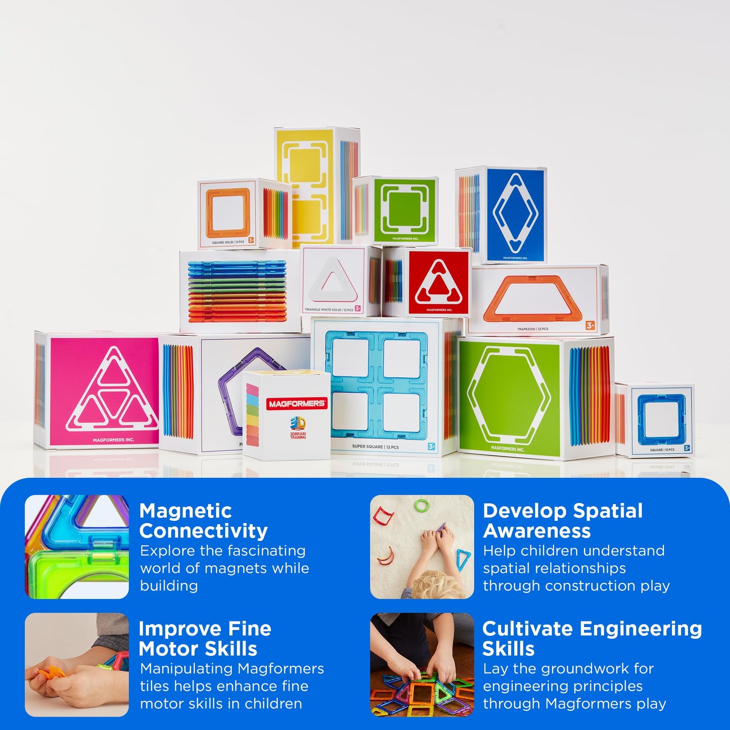 Magformers Super Square 12 Pieces Rainbow Colors, Educational Magnetic Geometric Shapes Tiles Building Stem Toy Set Ages 3+